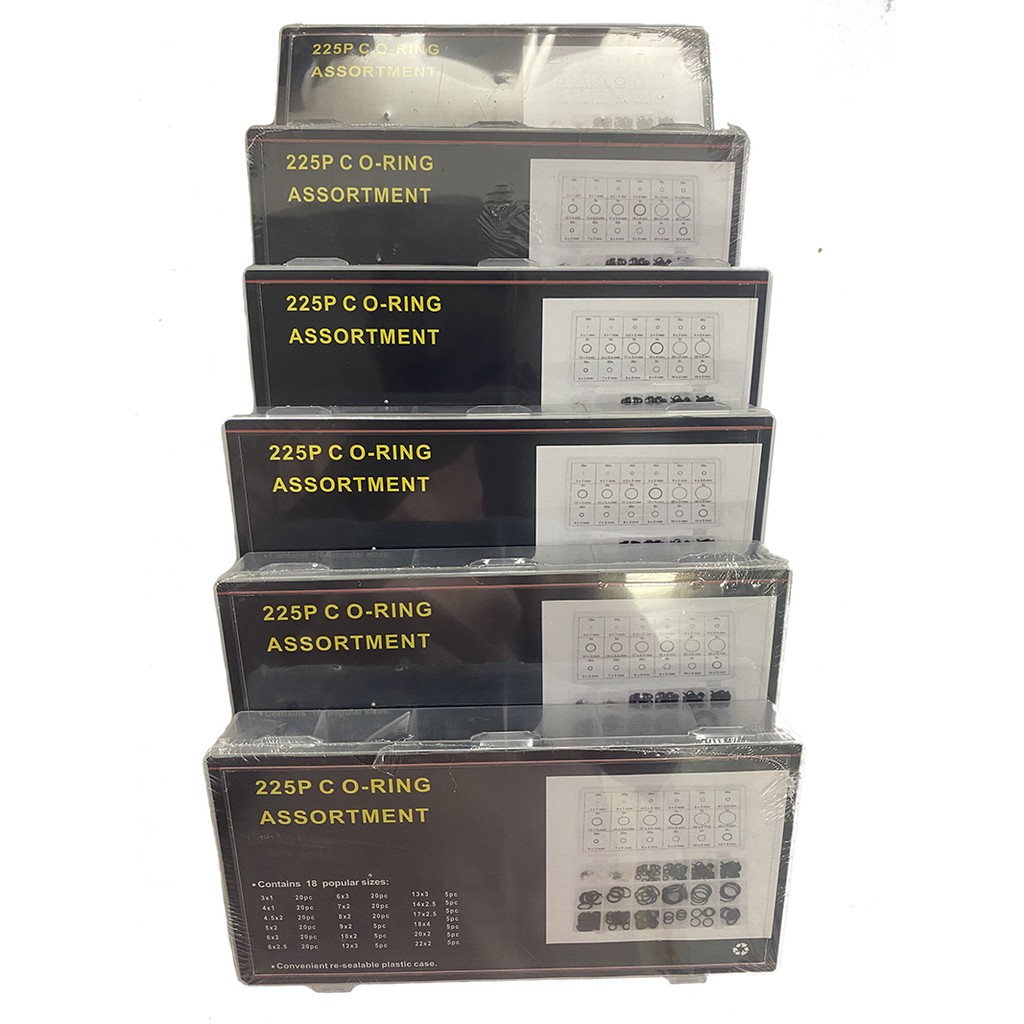 Hộp Ron, gioăng, doang, phom, pon cao su 225 chiếc, 18 kích cỡ