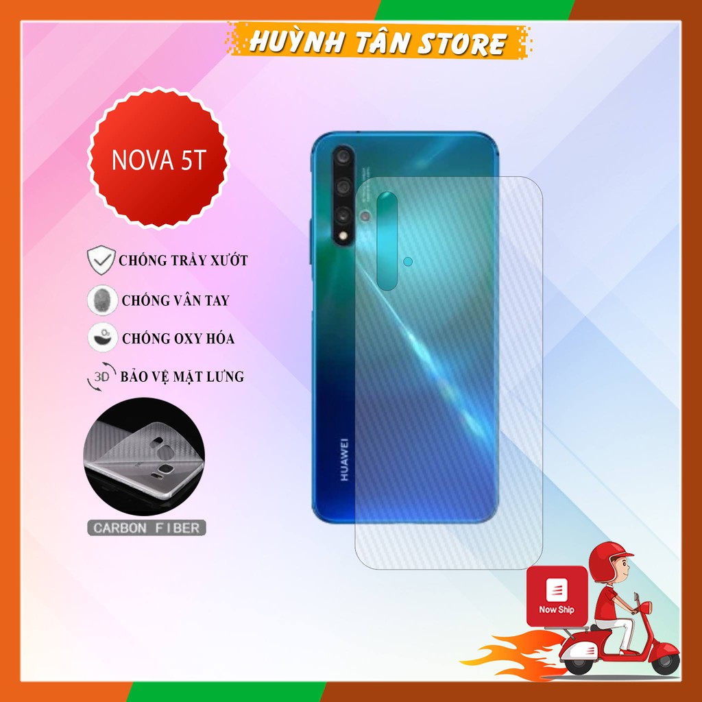 Miếng dán decal carbon mặt sau Huawei Nova 5T chống trầy mặt lưng, chống bám vân tay (Tặng Camera Carbon)