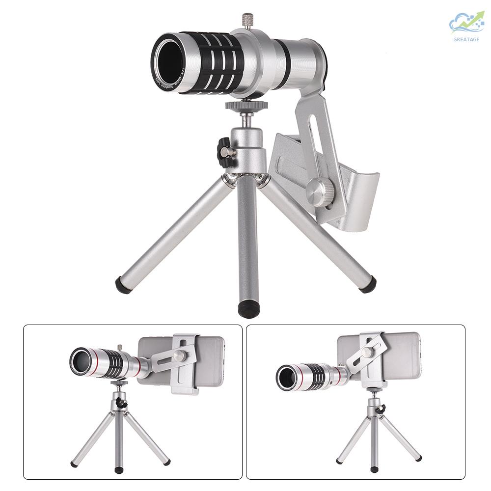 GG 12X Optical Zoom Mobile Phone Telephoto Lens with Tripod for   HTC Nokia  Silver