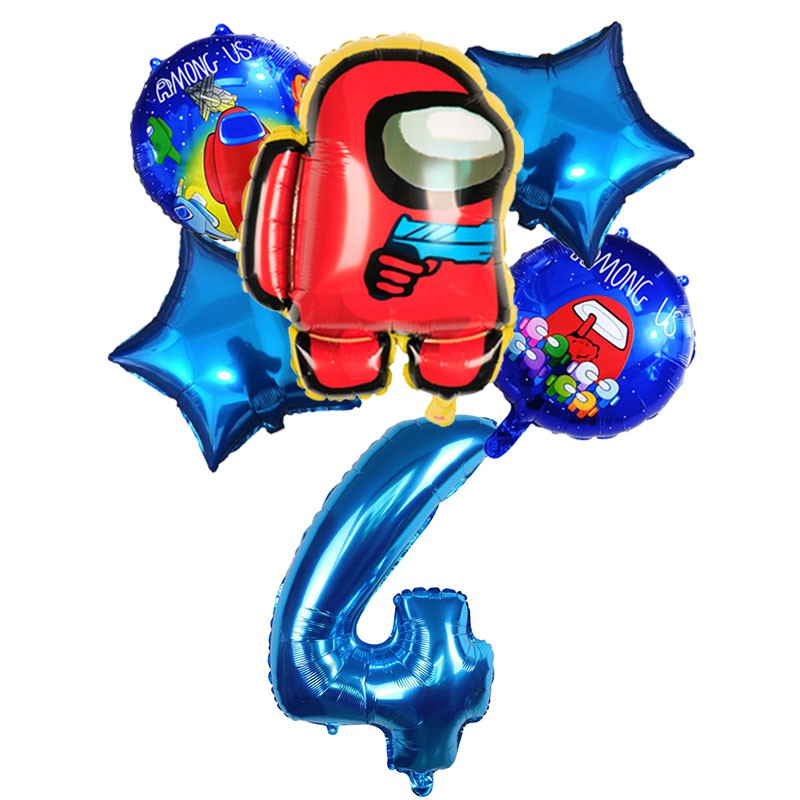 Set 6 Bong Bóng Lá Nhôm 32 Inch Chủ Đề Chữ Số Among-us Dùng Trang Trí Tiệc Sinh Nhật