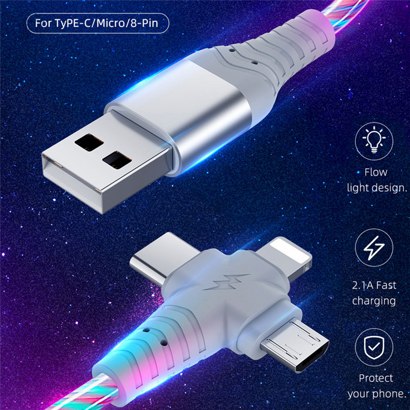 Dây cáp sạc micro usb Type C 8-chân 3 trong 1 chuyên dụng