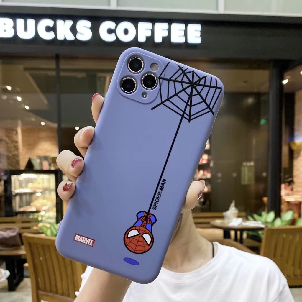 Ốp điện thoại TPU mềm màu kẹo trang trí chữ Spider man cho iPhone11 11Pro 11Promax 7Plus 8 X XS XR XSmax SE2020 Ốp iPhone Ốp lưng