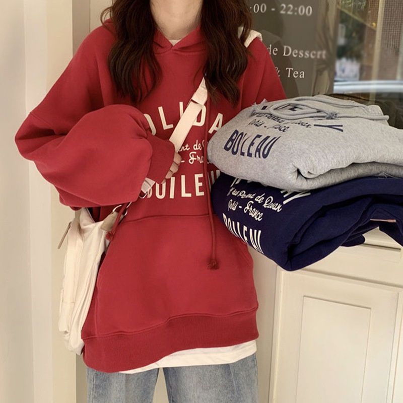 Áo hoodie có nón dây rút in chữ thời trang nữ tính