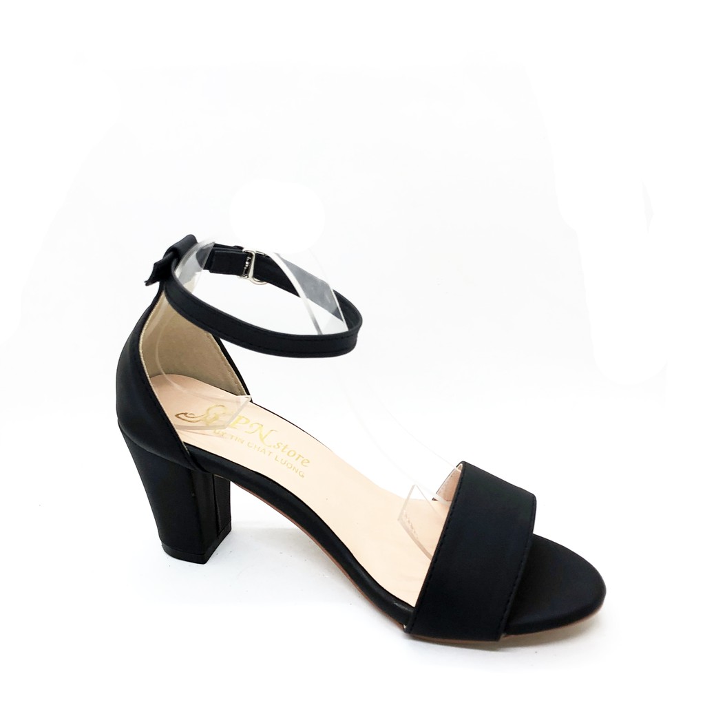 [ẢNH THẬT] Giày cao gót sandal 7 phân quai ngang SÁP ĐEN __LZ036
