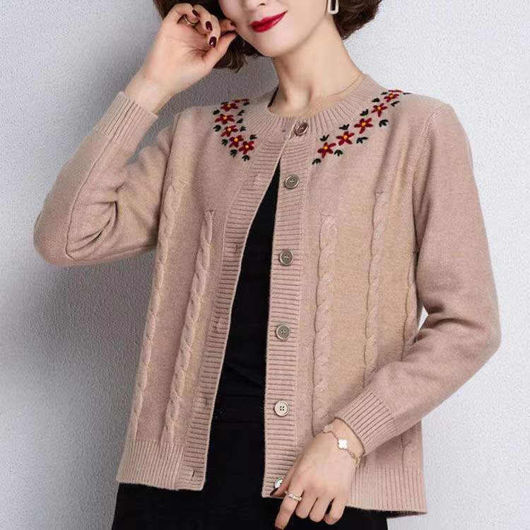 Áo Khoác Cardigan Len Dệt Kim Mỏng Dáng Rộng Thêu Họa Tiết Xinh Xắn Cho Nữ