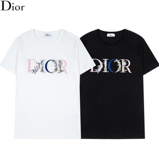 Áo thun cotton ngắn tay thêu họa tiết dior cá tính cho nam và nữ