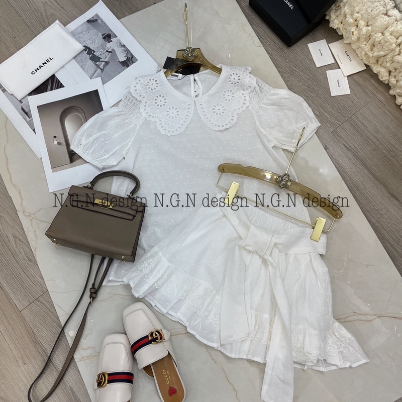 Sét Áo Cổ Sen+ Chân Váy Trắng siêu Xinh Hàng Chuẩn