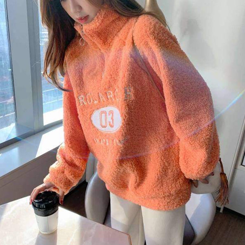 Áo Sweater cổ cao dáng rộng lót nhung dày dặn giữ ấm thời trang thu đông cho nữ