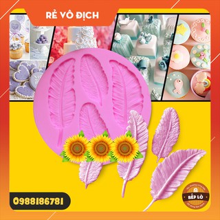 Dụng cụ làm bánh - Khuôn silicon 3D tạo hình 4 chiếc lông vũ làm bánh rau câu, trang trí bánh kem
