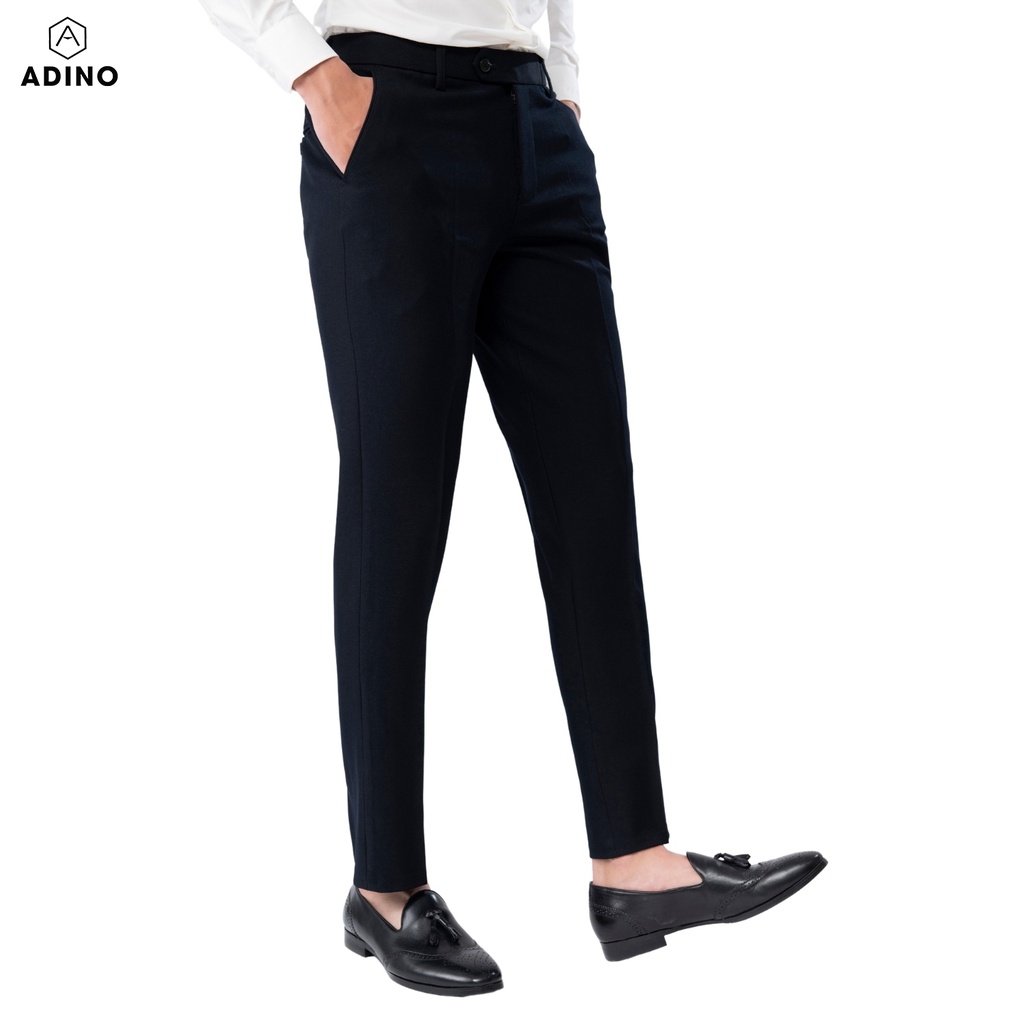 Quần tây nam màu xanh đen ADINO vải cotton dày không bai không xù dáng công sở ống đứng hơi côn Q02