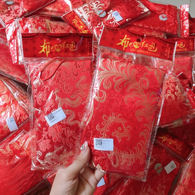 [Kiểu đứng] Bao Lì Xì Gấm Ngọc Bội họa tiết Rồng Phượng