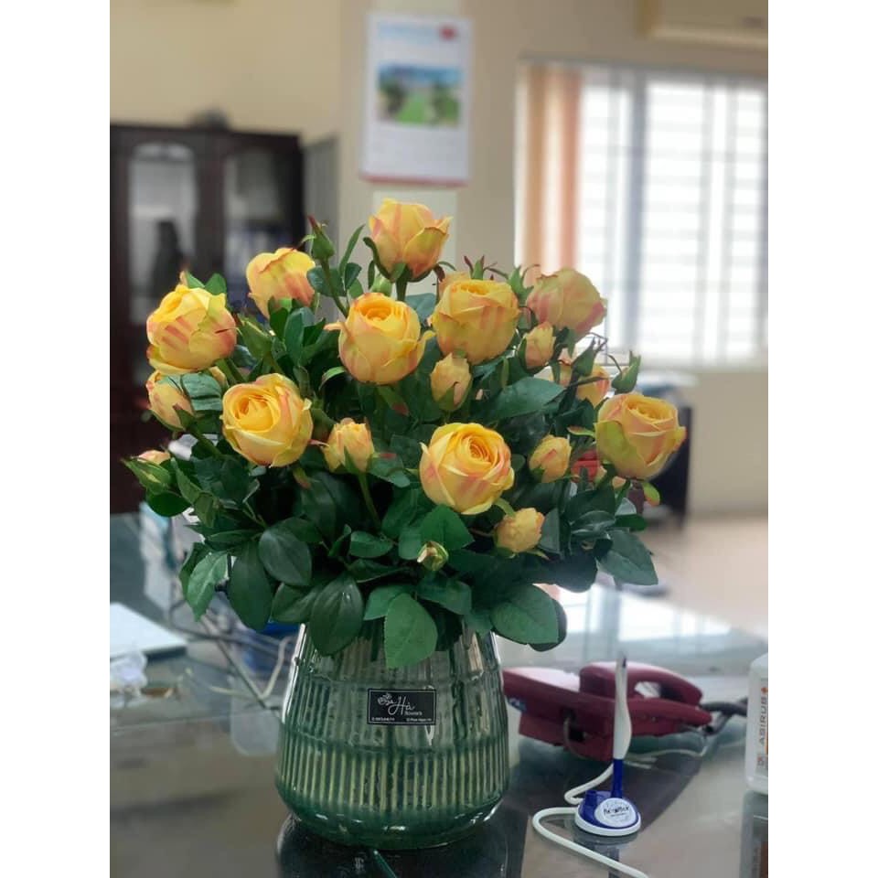 Cành hồng tròn 1 bông 2 nụ hàng cao cấp, giá rẻ nhất. Phù hợp trang trí nhà cửa phòng khách phòng ngủ_Hoàn hoa lụa