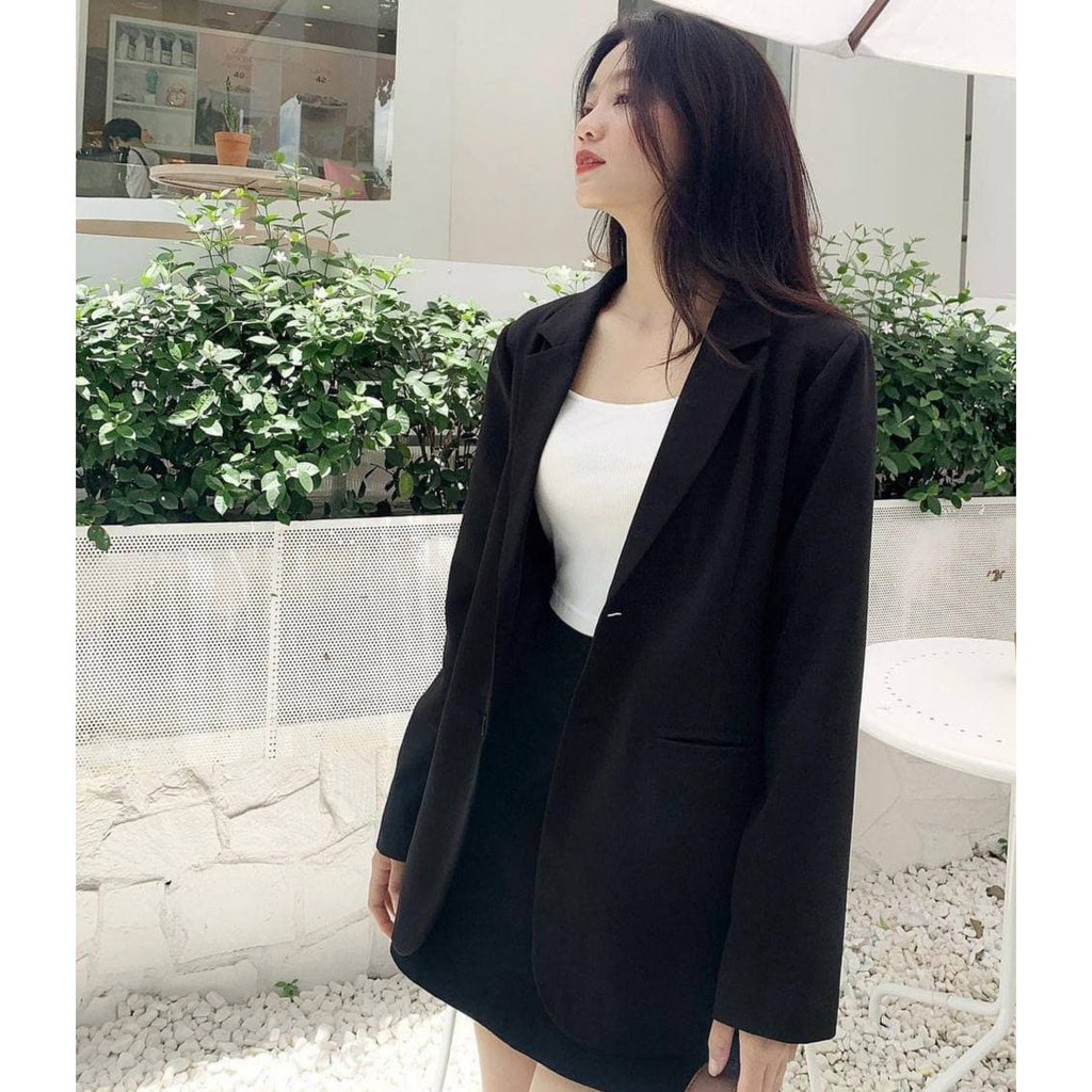 Áo Vest công sở Oversize màu Đen, áo blazer nữ dáng suông rộng chất vải cao cấp kiểu hàn quốc TN1307-Dn