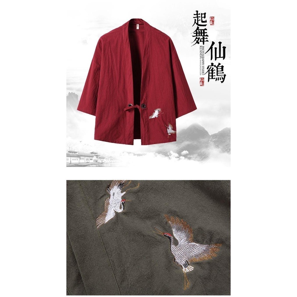 Áo Khoác Kimono Vải Lanh Mỏng Ba Lớp Phong Cách Trung Hoa Cho Nam