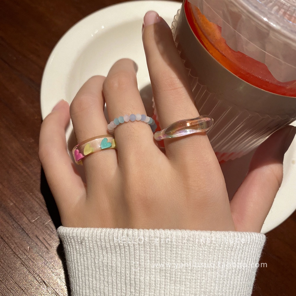 Bộ 3 Nhẫn Đính Ngọc Trai Acrylic Trong Suốt Thời Trang Cho Nữ