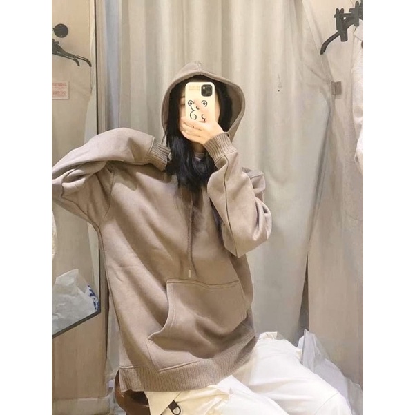 BÁN SỈ ÁO HODIE MŨ TÚI TRƯỚC MÀU BE VÀ GHI CHO NỮ