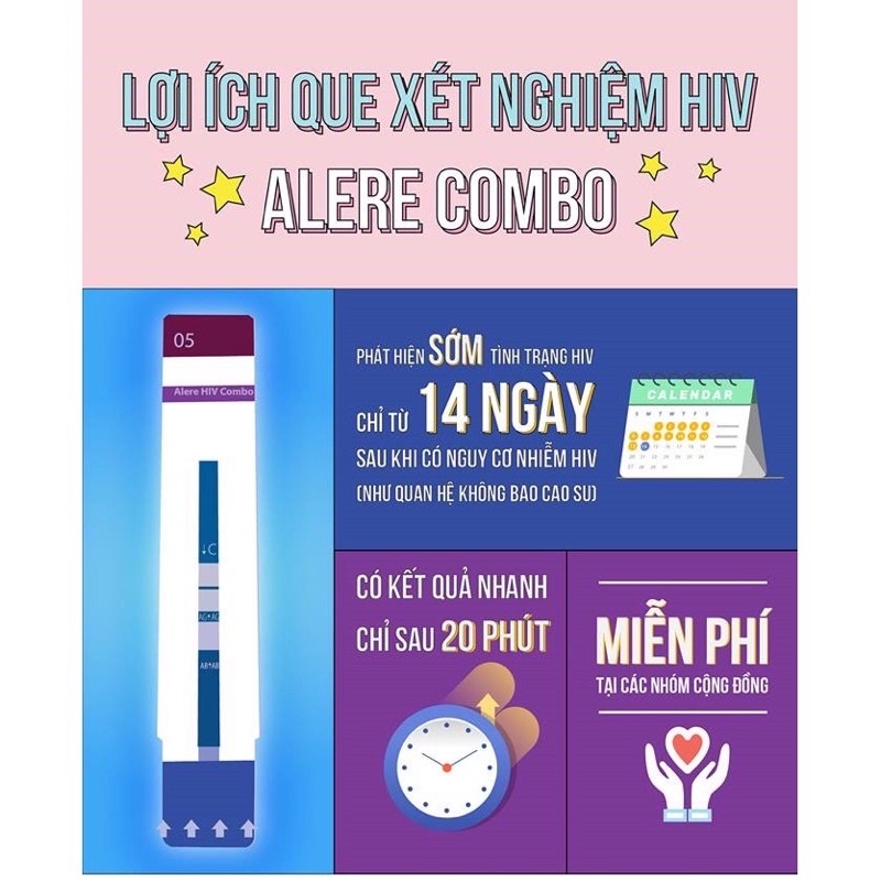 QUE TEST HIV ALERE COMBO, BỘ XÉT NGHIỆM HIV TẠI NHÀ 14 NGÀY