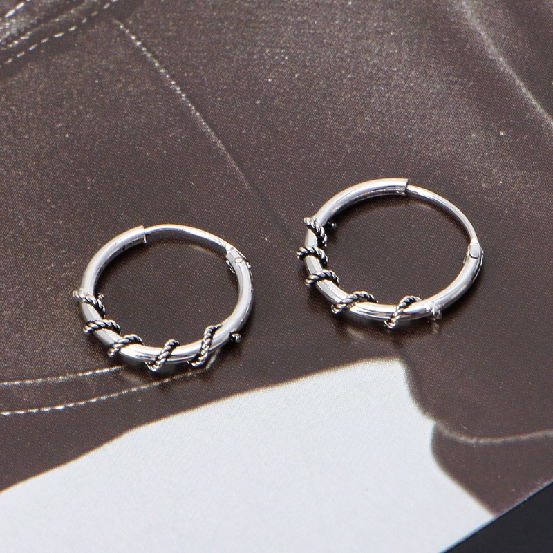 Bông Tai Tròn Bằng Kim Loại Phong Cách Punk Tối Giản