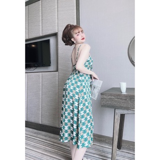 Đầm maxi 2 dây thắt nơ lụa latin mềm mát, váy maxi hè