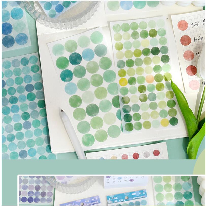 Bộ 6 Tờ Sticker Họa Tiết Chấm Bi Đơn Giản Dùng Để Đánh Dấu Trang Trí