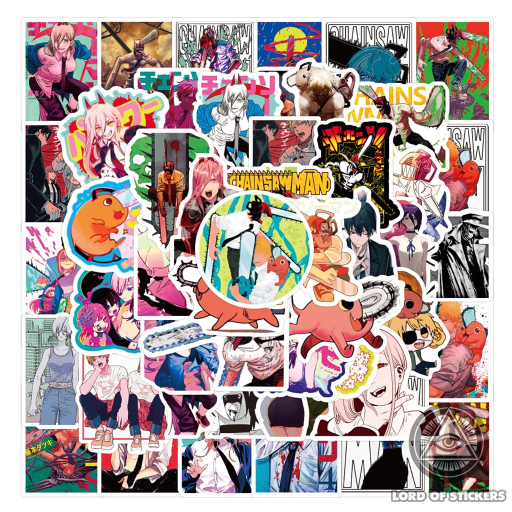 Set 50 Hình Dán Chainsaw Man Sticker Anime Manga Chống Thấm Nước Trang Trí Mũ Nón Bảo Hiểm, Ván Trượt, Vali, Laptop, Sổ