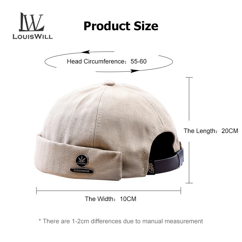 LouisWill Hats Adjustable Docker Cap Fashion Men's Landlord headgear Hip Hop Brimless Hat