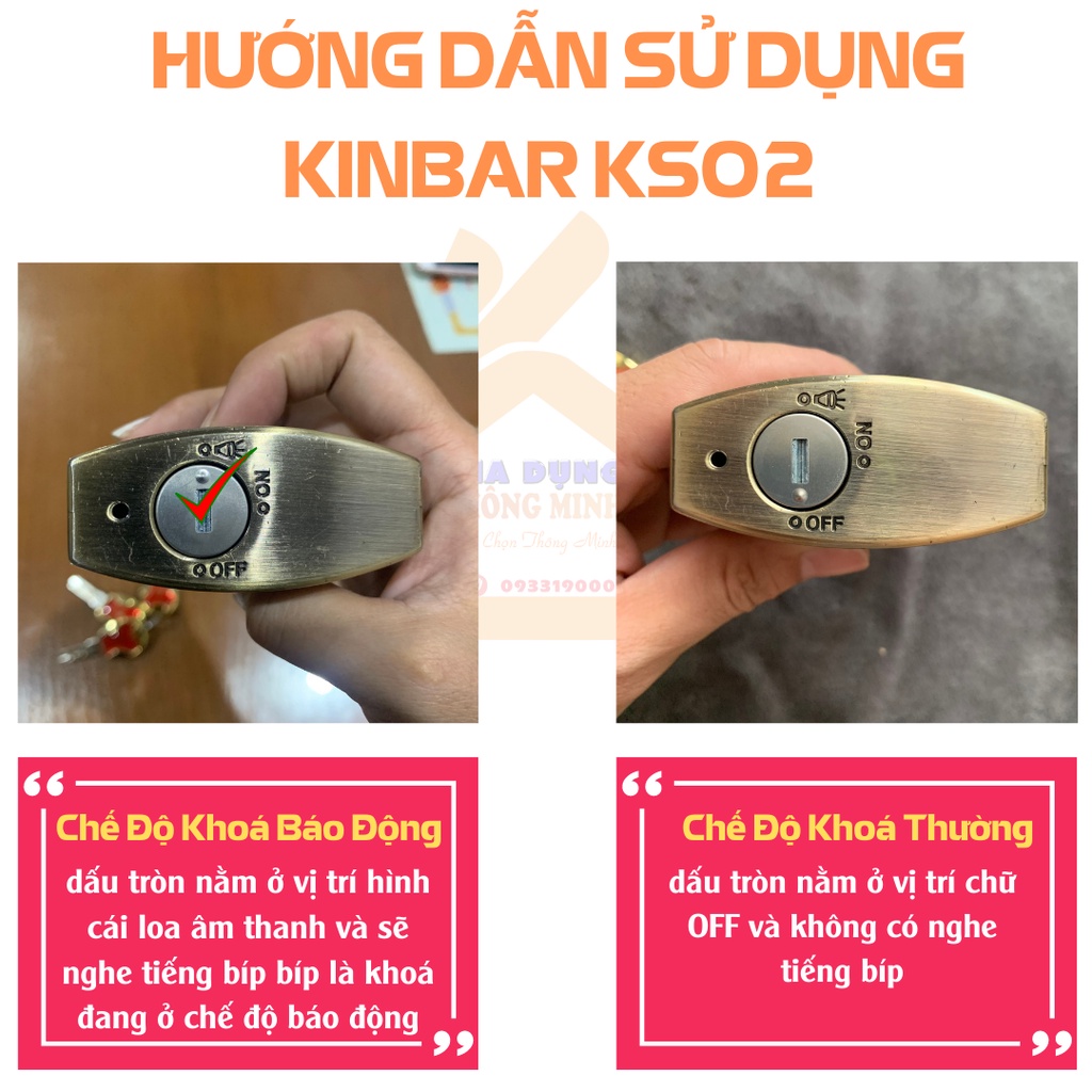 Ổ Khoá Báo Động,Khoá Chống Trộm KinBar Cao Cấp KS02 Được Làm Băng Hợp Kim Titan Chống Ăn Mòn