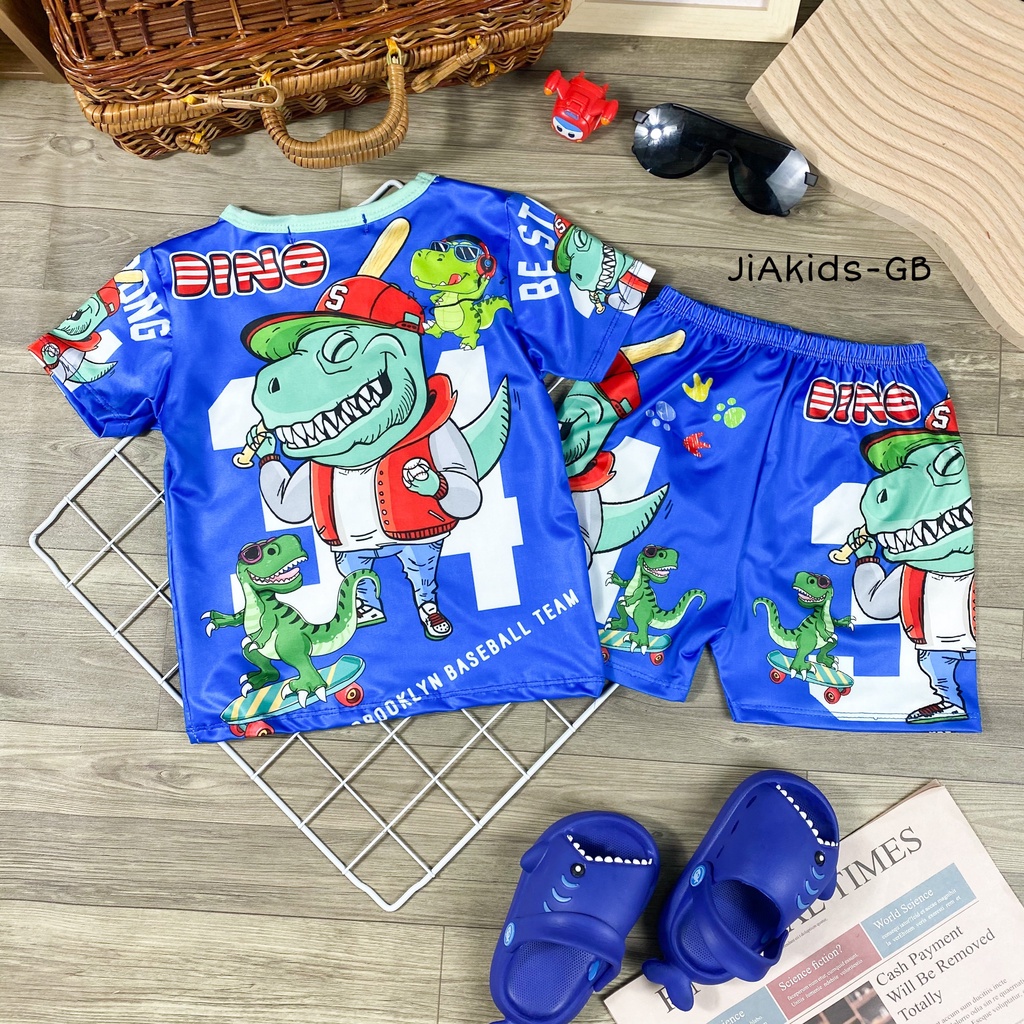 Bộ Cộc Tay THUN LẠNH MINKY MOM CHÍNH HÃNG In Hình 3D Họa Tiết Khủng Long Oto Cho Bé (SP34)