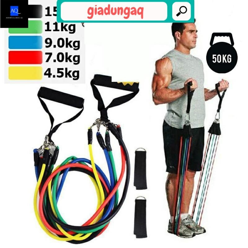 [FREESHIP] Dây Kháng Lực Đa năng Tập Gym. Dây Ngũ Sắc Tập Thể Thao Cao Cấp Móc Sắt To