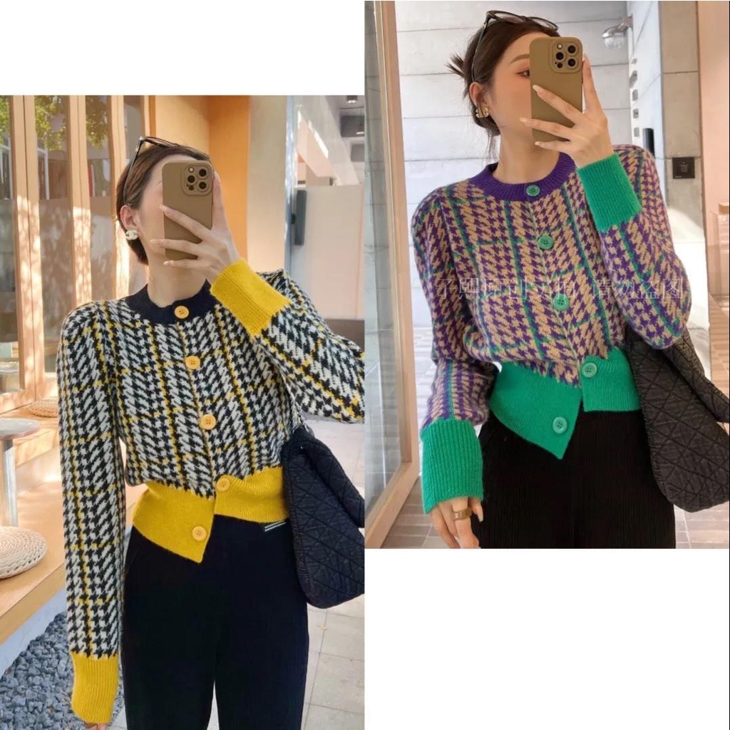 Áo sweater cổ tròn phối màu tương phản thời trang thu đông phong cách Hàn Quốc cho nữ 2021
