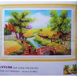 Tranh thêu chữ thập Phong Cảnh Mùa Lúa Chín LV3196 (84x57) chưa thêu