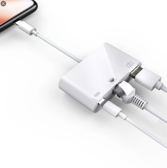 Cáp chuyển lightning ra jack LAN (RJ45) 100Mbps kèm cổng sạc và usb