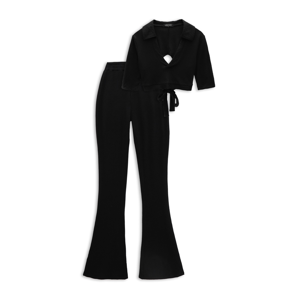 Set Nữ Lounge Wide Leg , Chất thun sọc gân Thoải Mái , WSD000163,SOMEHOW