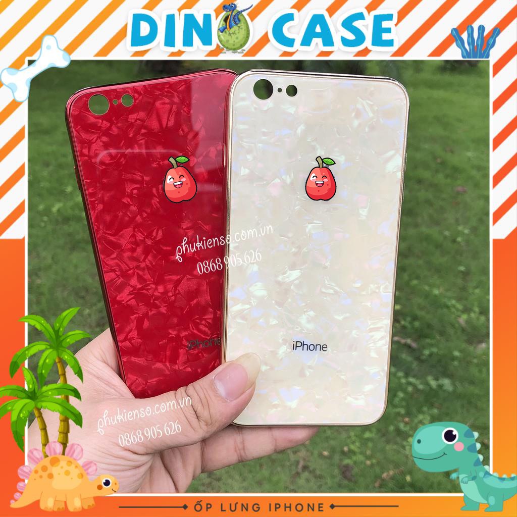Ốp Lưng Kính Cường Lực Vân Đá Siêu Bền- Viền Silicon Đồng Màu Iphone 6 đến ProMax Dino Case
