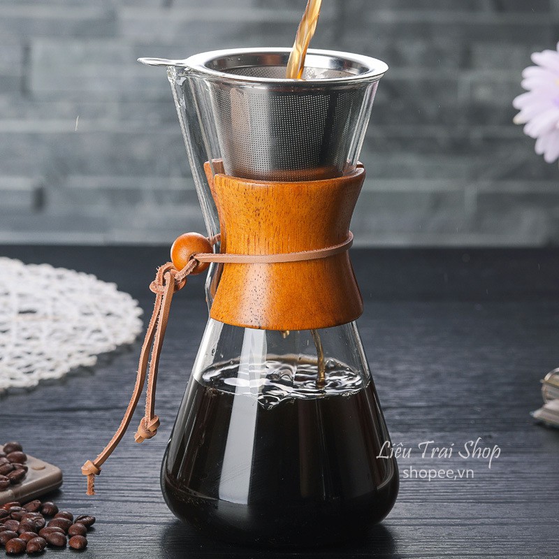 Bình chemex pha cà phê pour over drip brew v60 thủy tinh