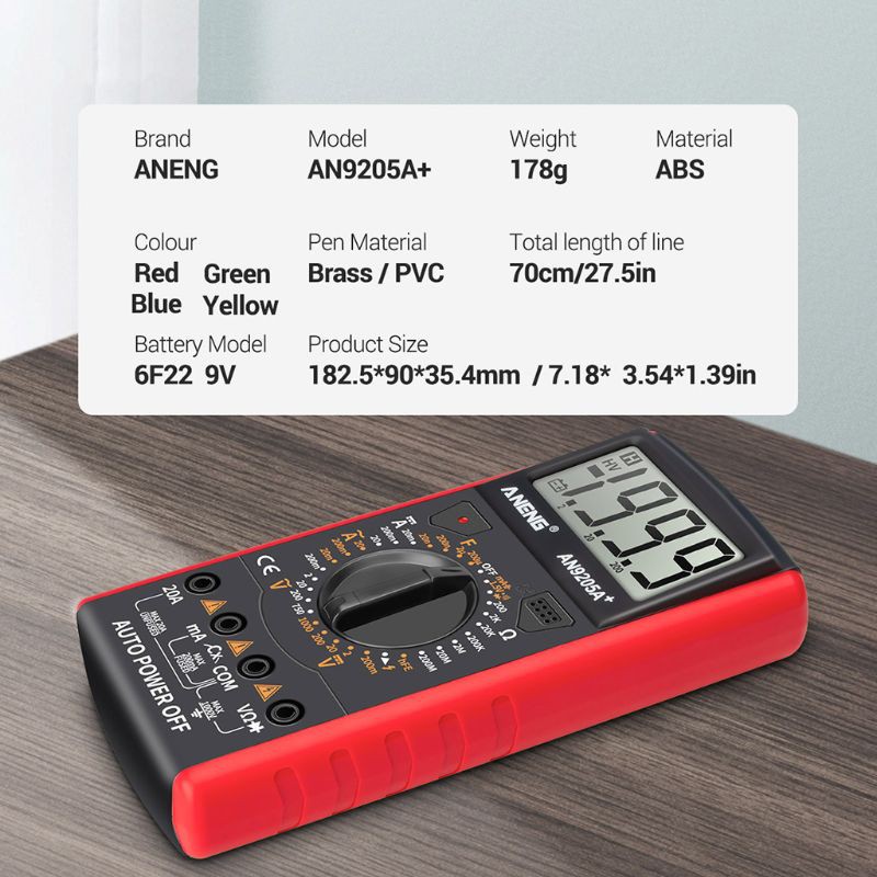 AOT.AN9205A+ LCD Digital Multimeter Voltmeter Ammeter Resistance Tester Anti-burn