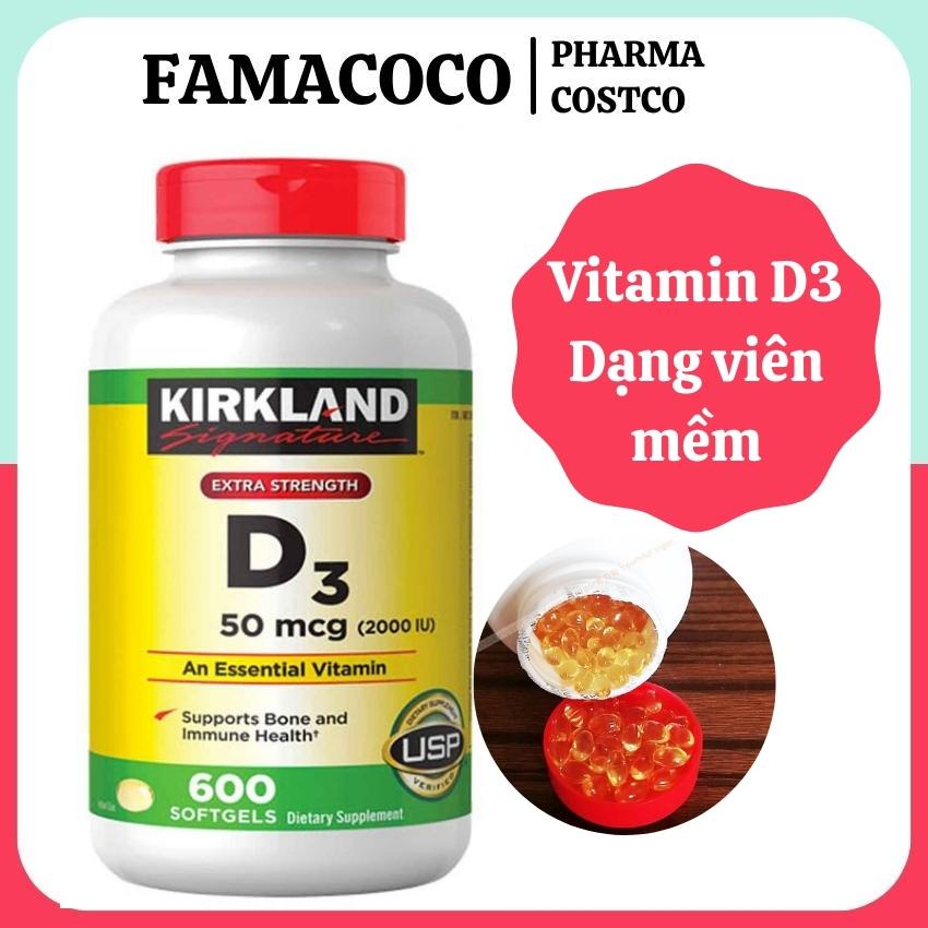 Viên mềm vitamin D3 Kirkland của Mỹ hộp 600 viên Bổ sung vitamin cần thiết cho trẻ em và người lớn FAMACOCO