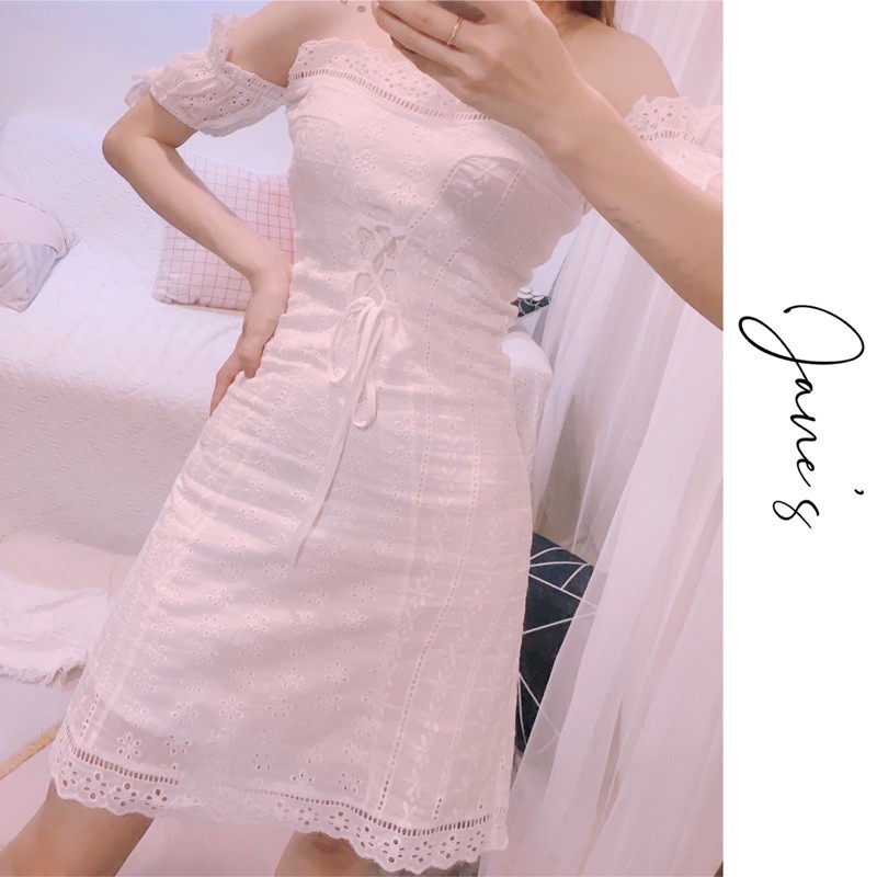 Jane’s Đầm trễ vai trắng hoa nhí cổ tích C38