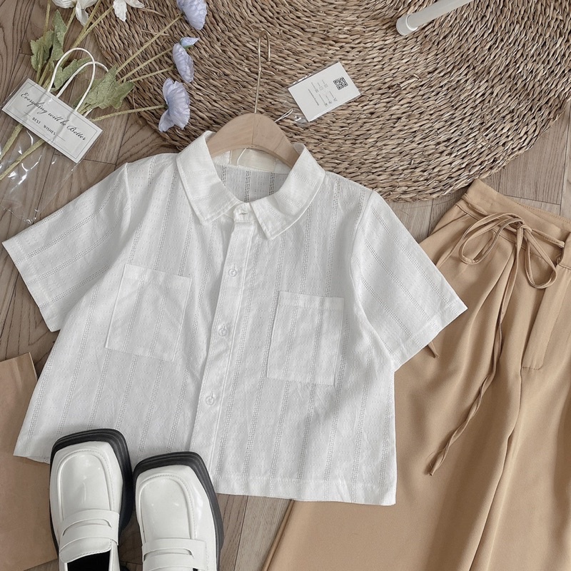 Set Áo Sơmi Đũi Mix Quần Suông Nâu Cá Tính Có Ảnh Thật, Set Bộ Nữ Vintage