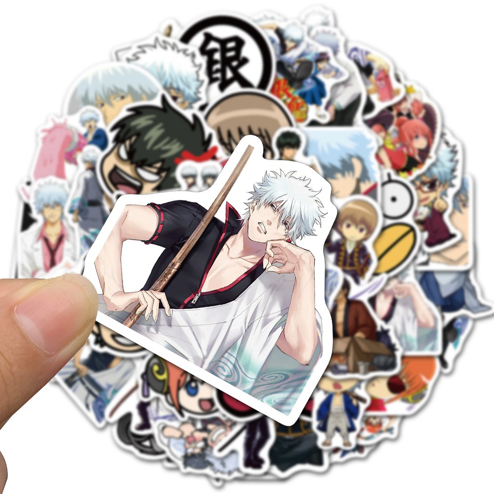 Set 50 sticker chống thấm nước họa tiết hình hoạt hình Gintama dễ thương