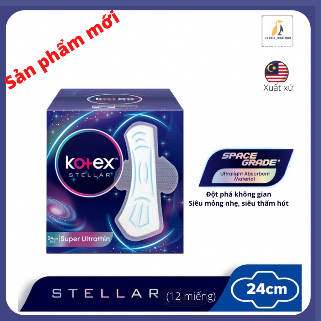 Băng vệ sinh Kotex Stellar Super Ultrathin siêu mỏng cánh 0.8mm 24cm 12 miếng