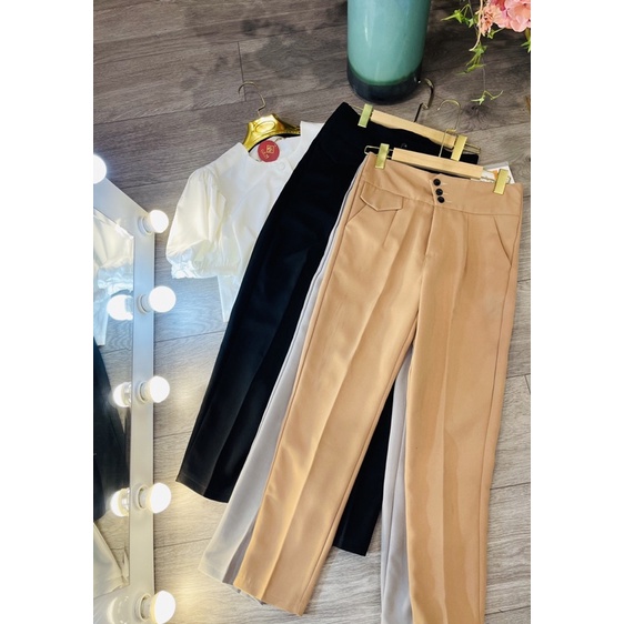 Quần vải baggy 3 cúc lệch không bai xù, dễ phối đồ - GEM Fashion