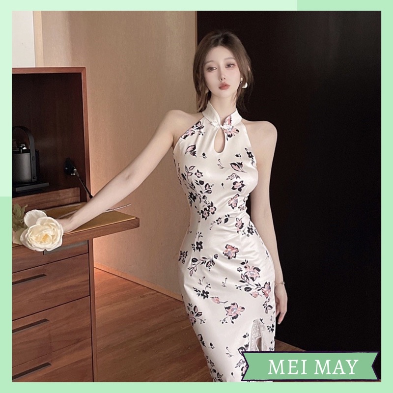 Sườn xám hoa không tay phối ren quyến rũ sang chảnh dài-ngắn