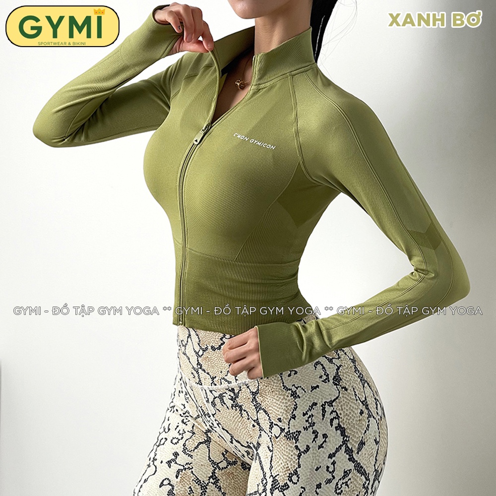 Áo khoác tập gym yoga nữ GYMI AK01 dáng croptop thể thao chất vải dệt dày dặn thoáng khí chống nắng