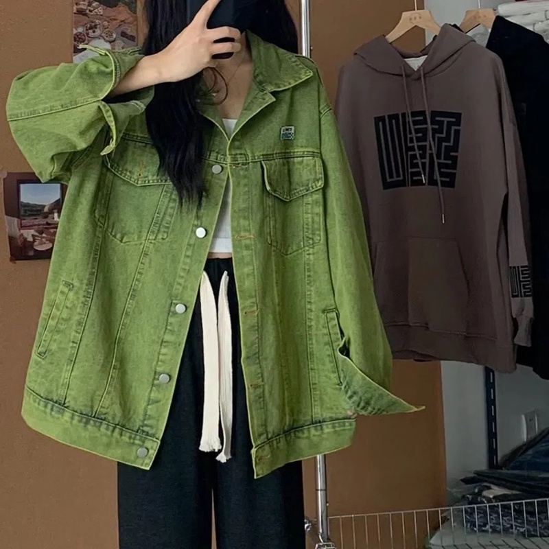 Áo Khoác Denim Dáng Rộng Thời Trang Mùa Thu Cá Tính Cho Nữ