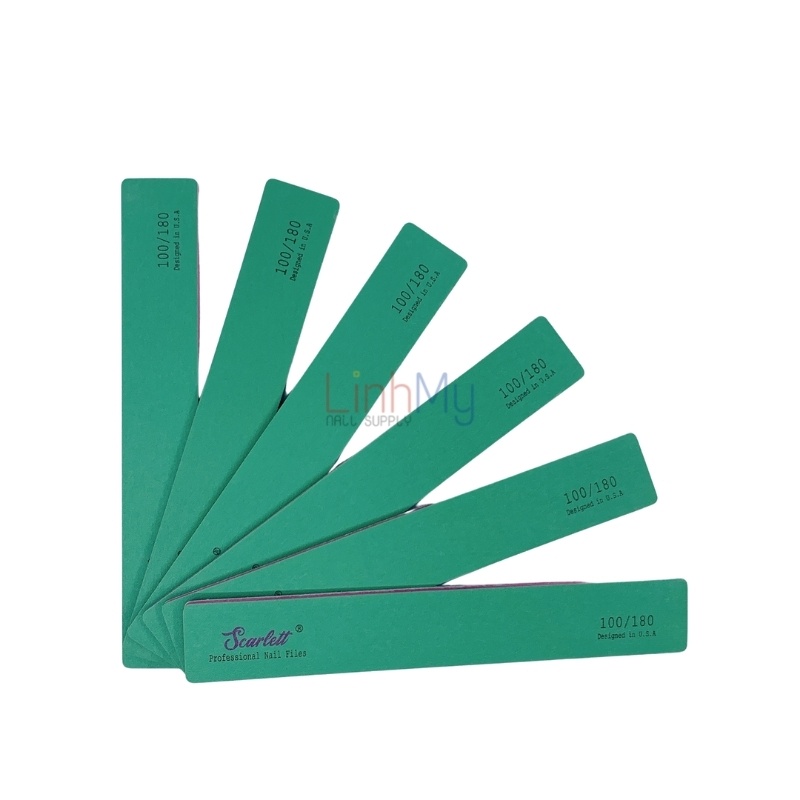 Dũa Móng Tay Móng Bột Móng Gel Scarlett Nhám Xanh Nhập Mỹ, Dũa Móng Nail Lõi Nhựa Nhám 100/180