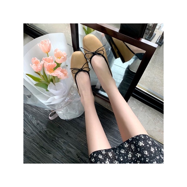 Giầy búp bê da mềm đế bệt có nơ xinh 4 màu hồng kem vàng trắng trẻ trung kiểu Hàn Quốc êm chân Ulzzangshop520