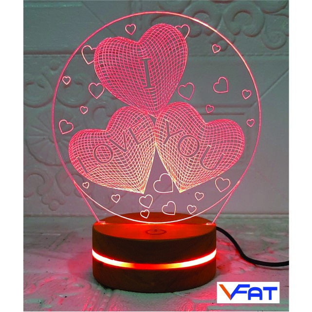 Đèn đổi màu 3D led, đèn ngủ nhiều màu, trái tim i love you, quà tặng trang trí đẹp, đèn mica nhiều màu, VFAT Shop