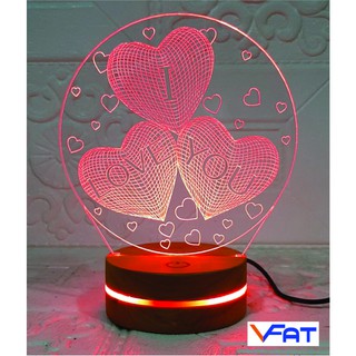 Đèn đổi màu 3D led, đèn ngủ nhiều màu, trái tim i love you, quà tặng trang trí đẹp, đèn mica nhiều màu, VFAT Shop
