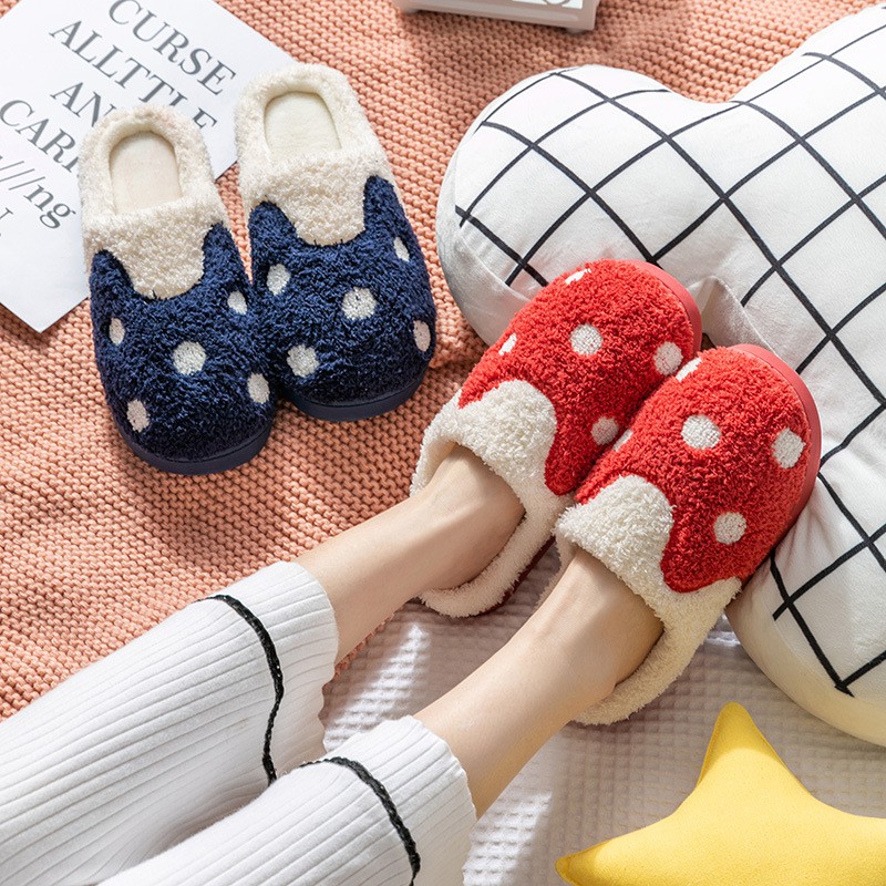 Dép Bông Đi Trong Nhà Họa Tiết Chấm Bi - Dép Bông Mang Trong Nhà Cực Êm